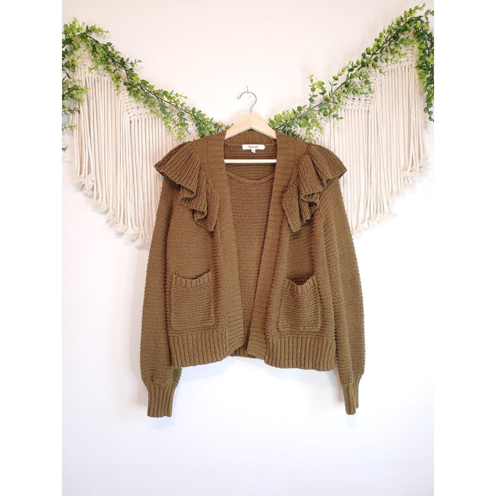 Madewell Green Ruffle Cardigan Sweater XXS - Picture 3 of 9